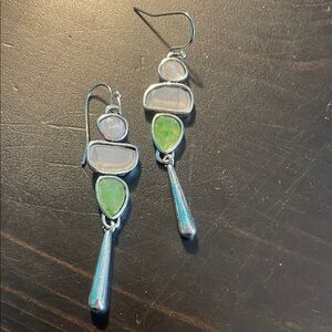 Green, gray, silver drop earrings